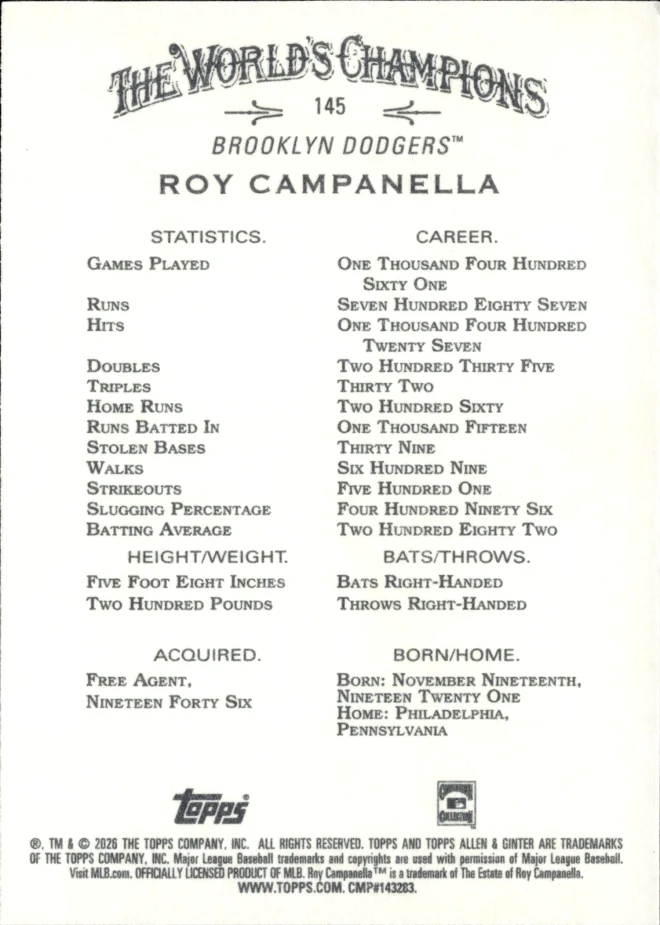 Roy Campanella card back