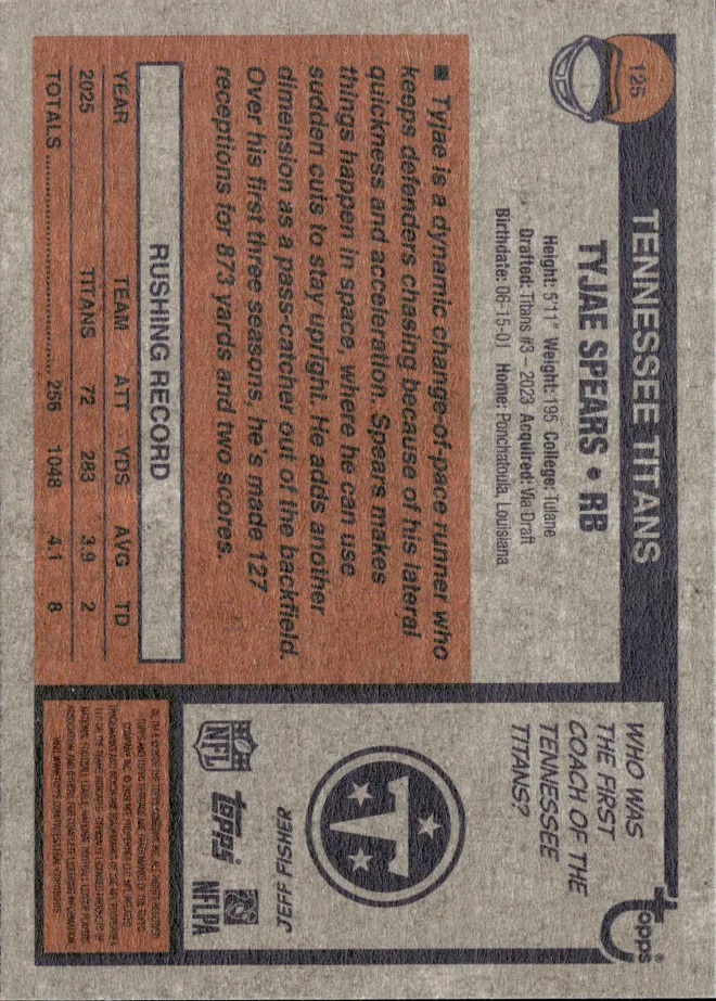 Tyjae Spears card back