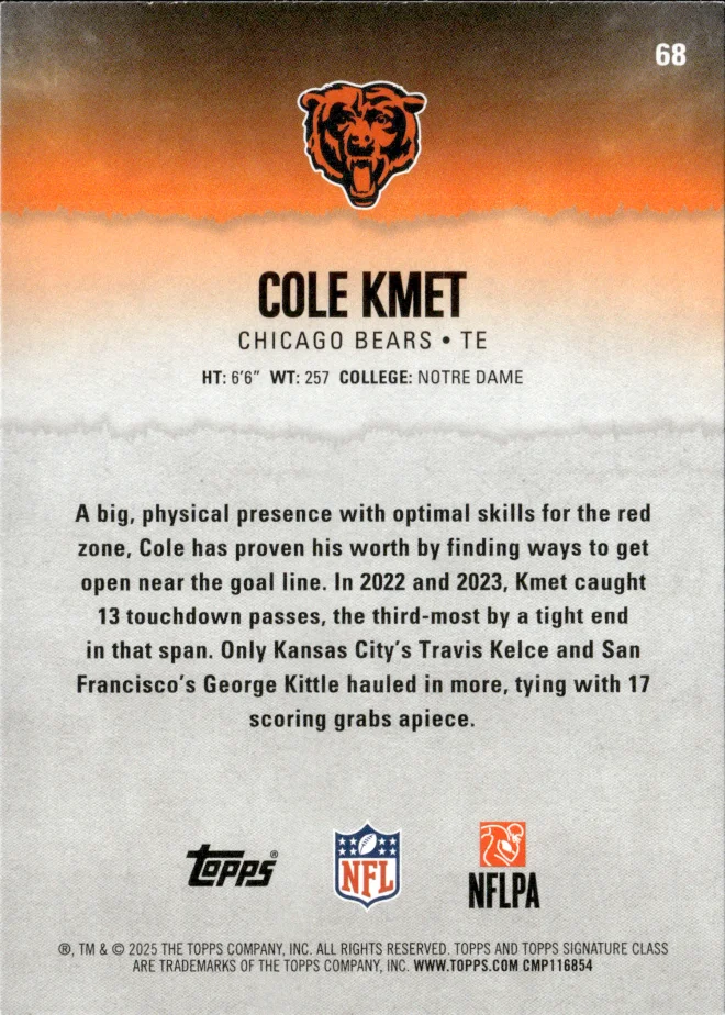 Cole Kmet card back