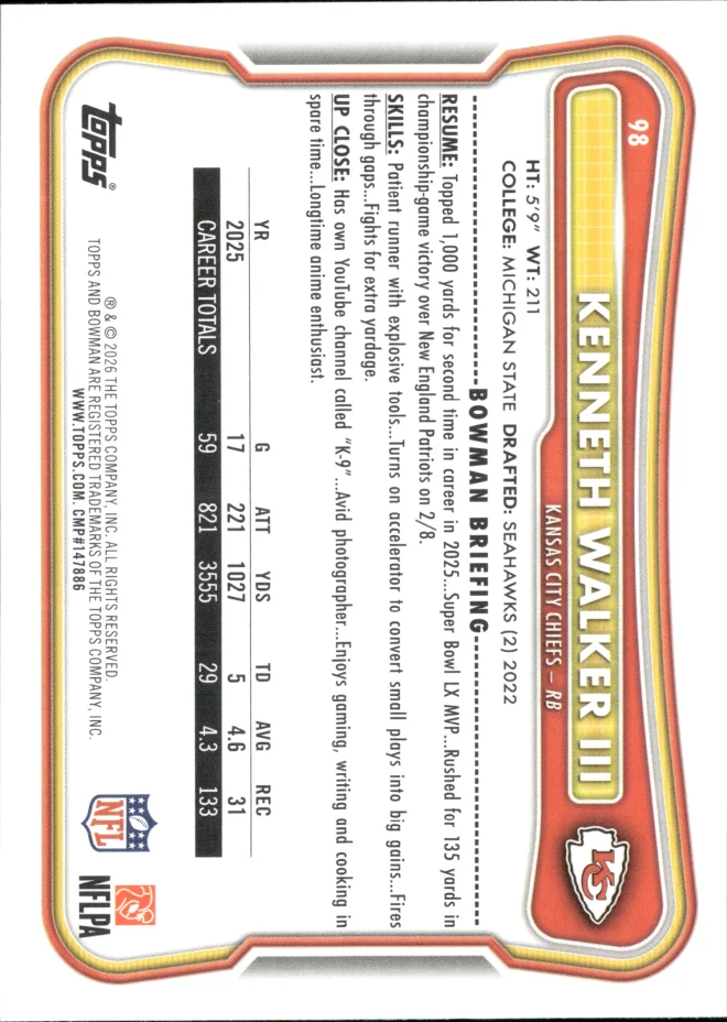 Kenneth Walker III card back