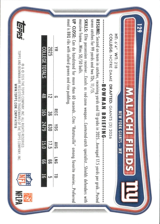 Malachi Fields card back
