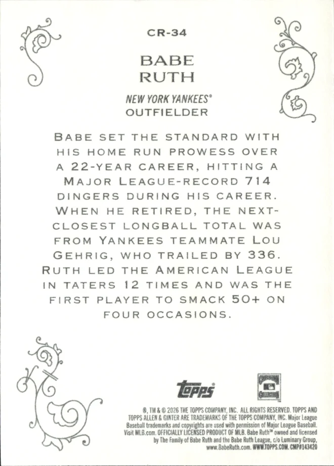 Babe Ruth card back