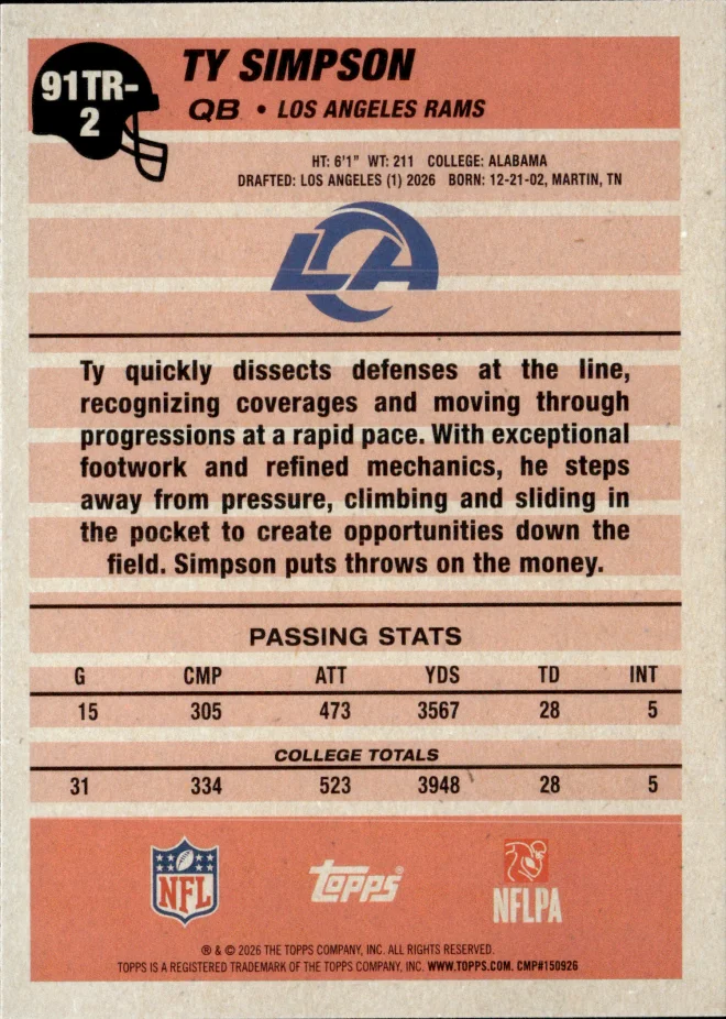 Ty Simpson card back
