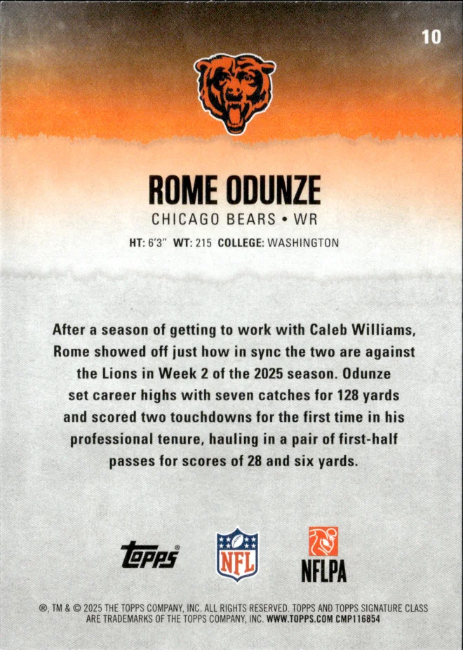 Rome Odunze card back