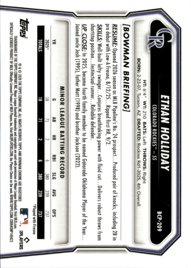 Ethan Holliday card back