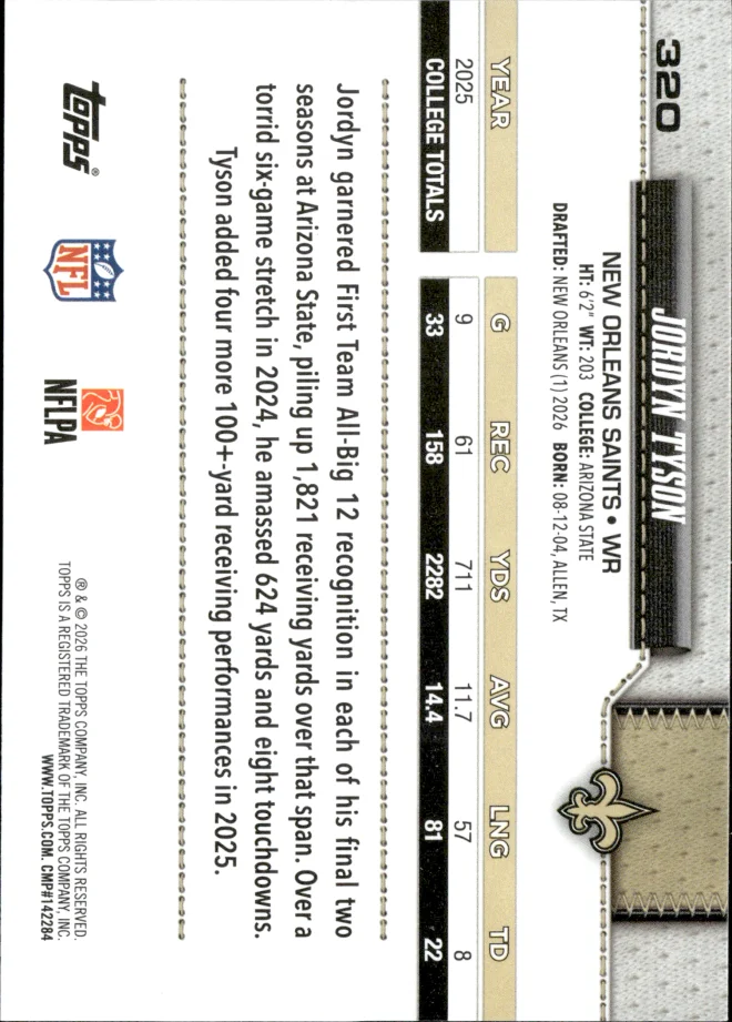 Jordyn Tyson card back