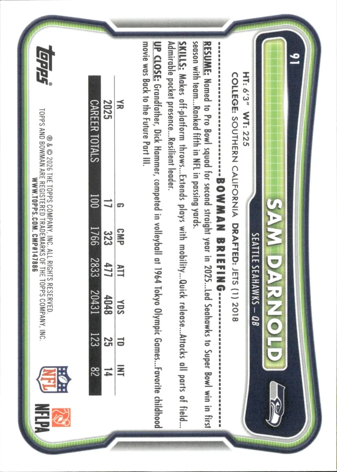 Sam Darnold card back