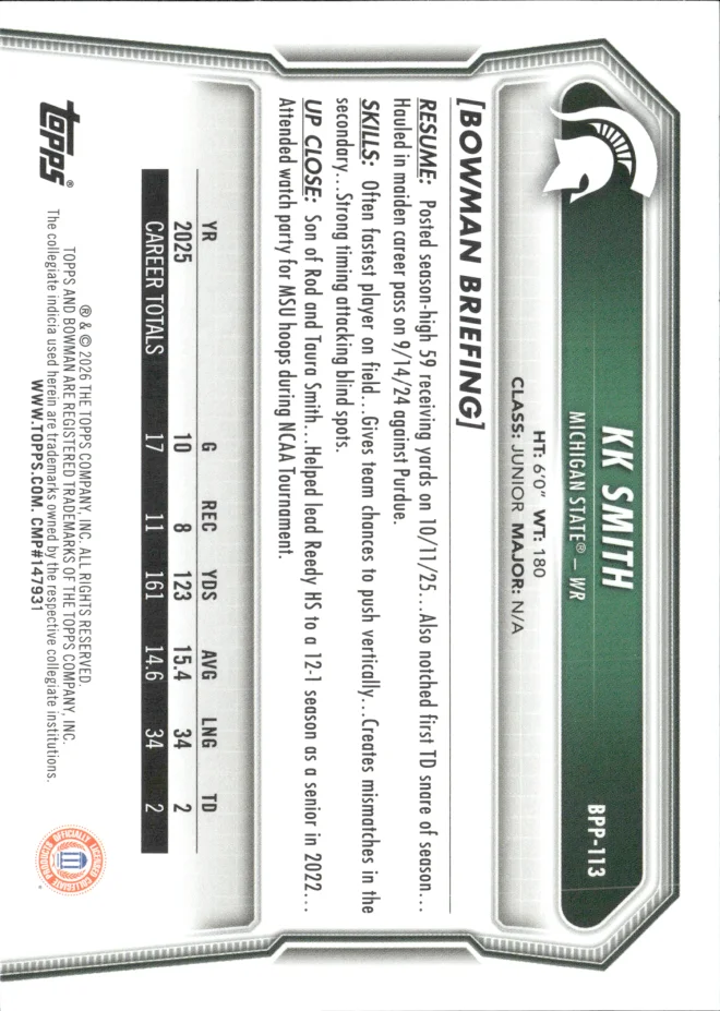 KK Smith card back