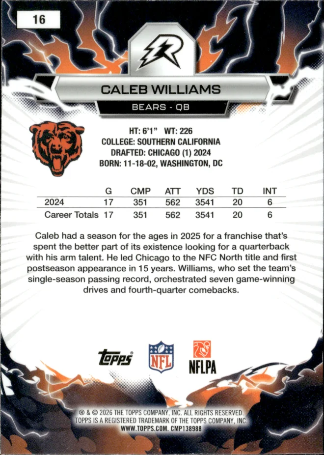 Caleb Williams card back