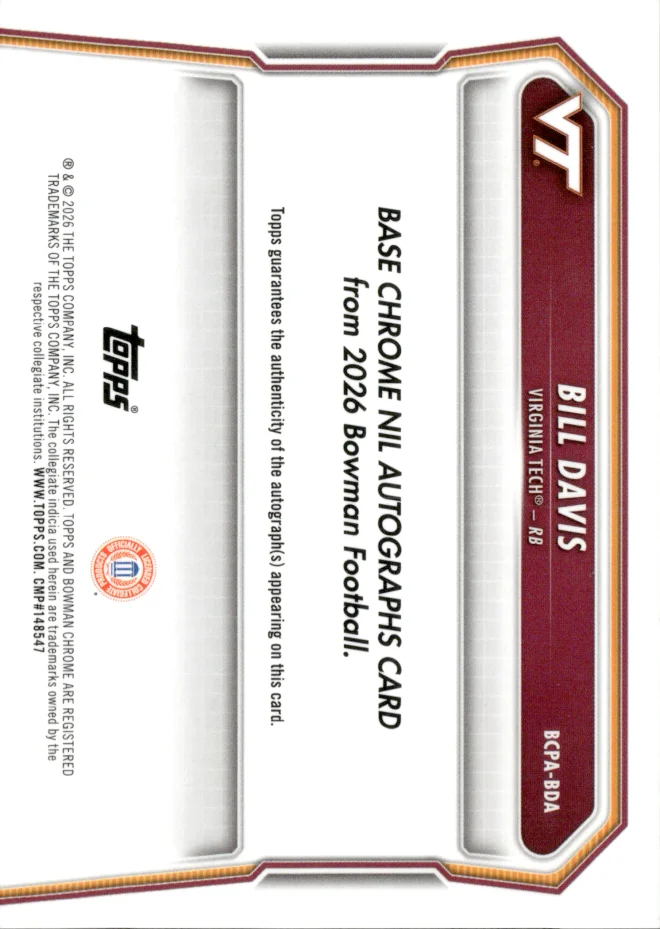 Bill Davis card back