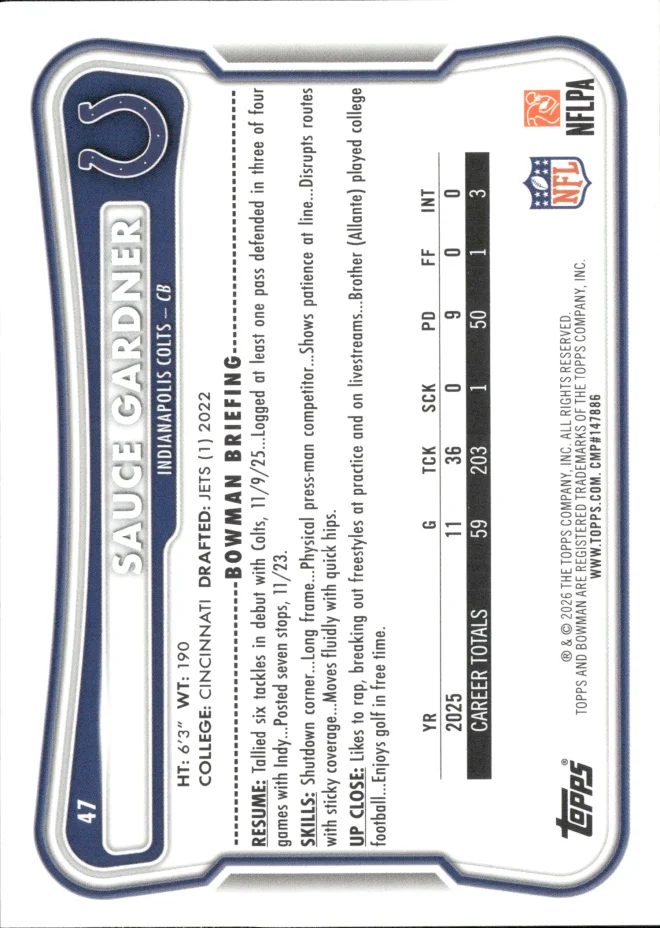Sauce Gardner card back