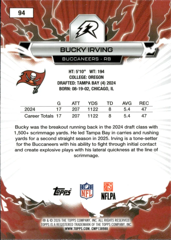 Bucky Irving card back