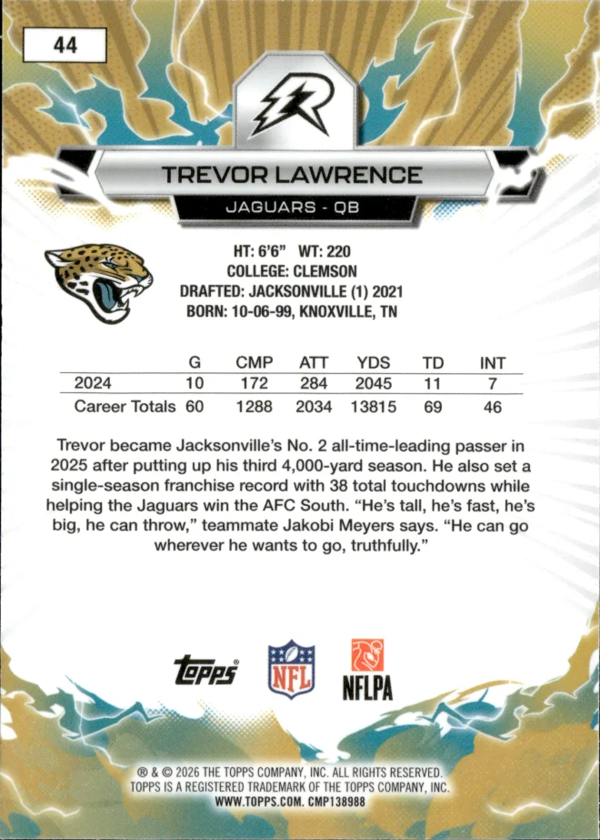 Trevor Lawrence card back