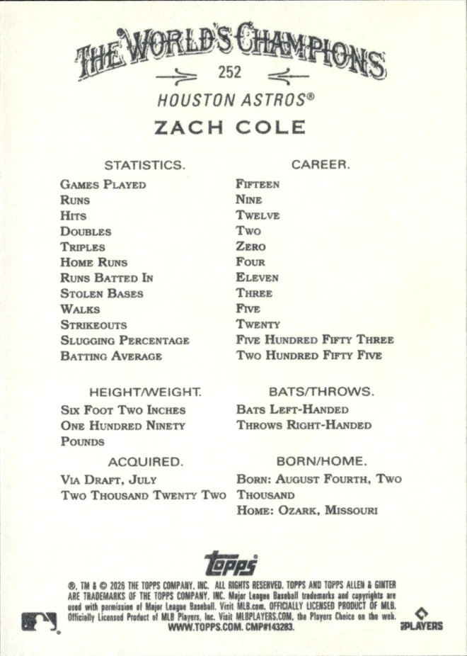 Zach Cole card back