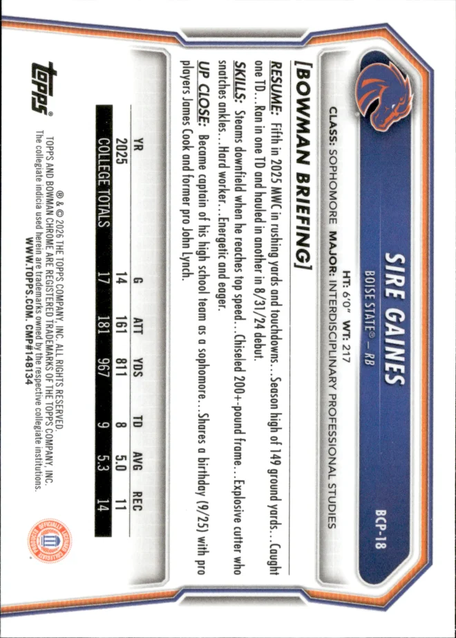 Sire Gaines card back