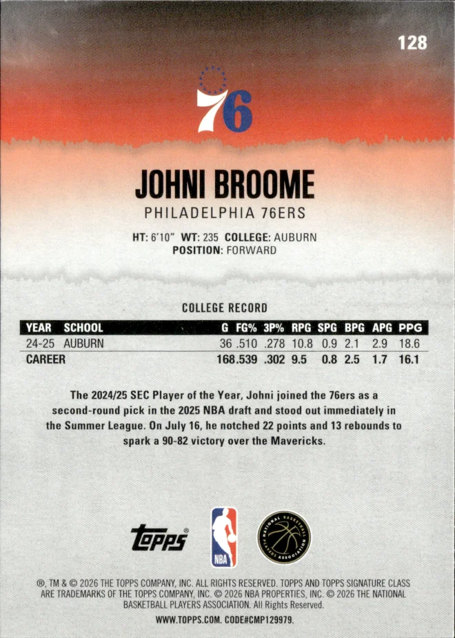 Johni Broome card back