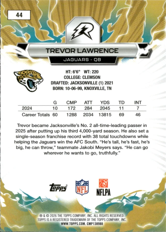 Trevor Lawrence card back