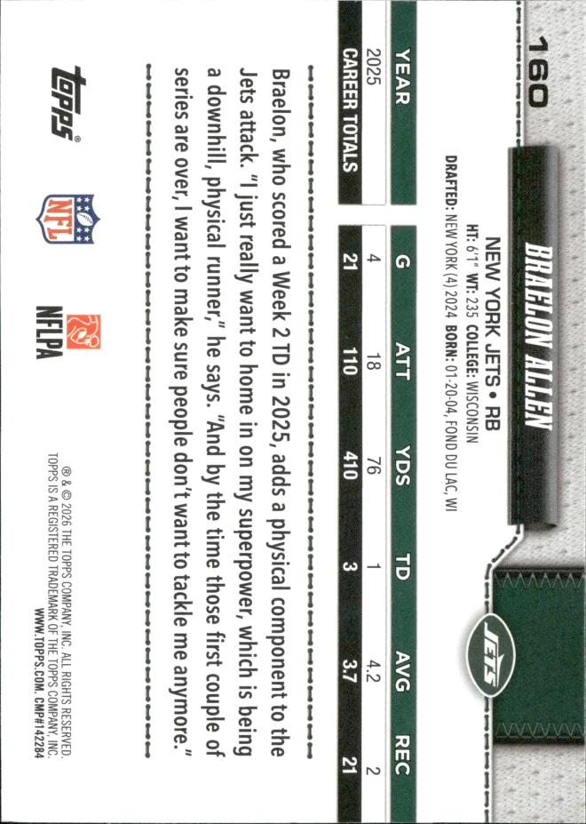 Braelon Allen card back