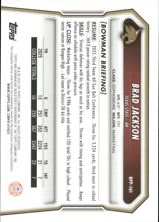 Brad Jackson card back