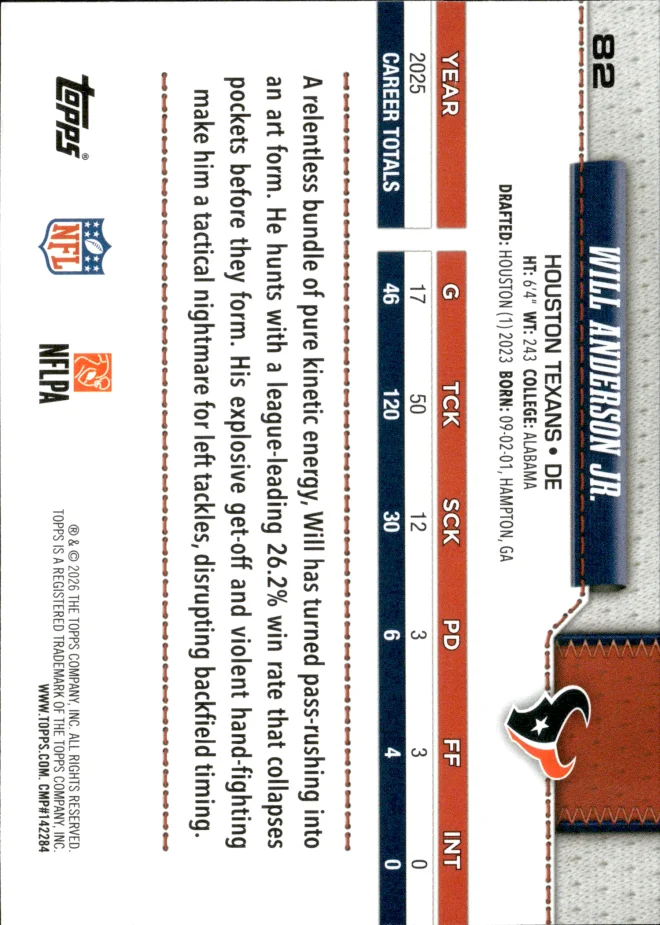 Will Anderson Jr. card back