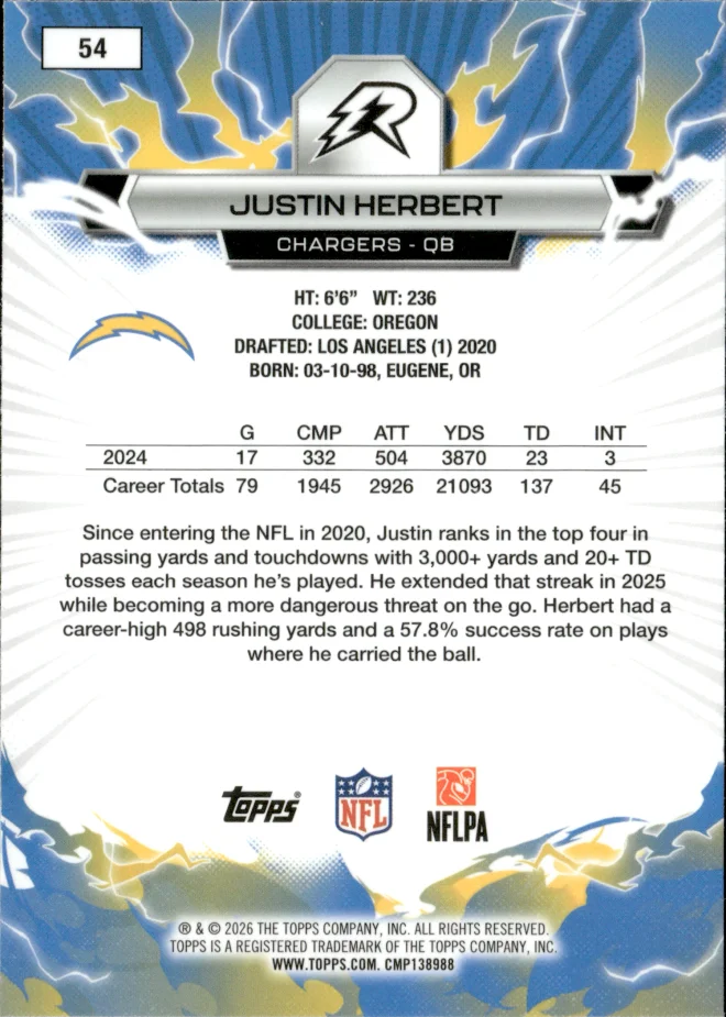 Justin Herbert card back