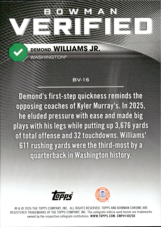 Demond Williams Jr. card back
