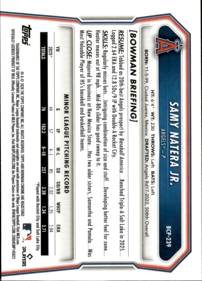Samy Natera Jr. card back