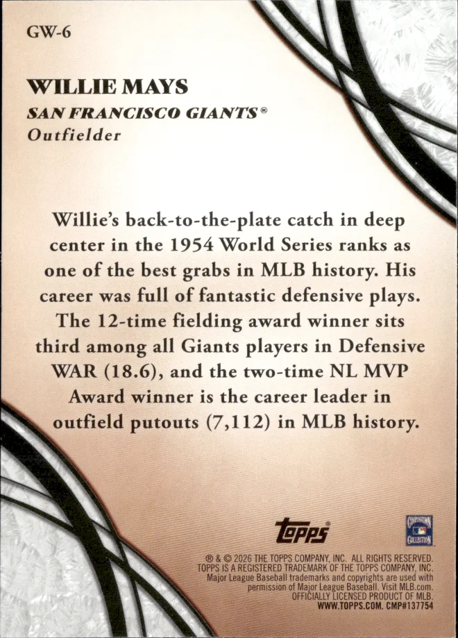 Willie Mays card back