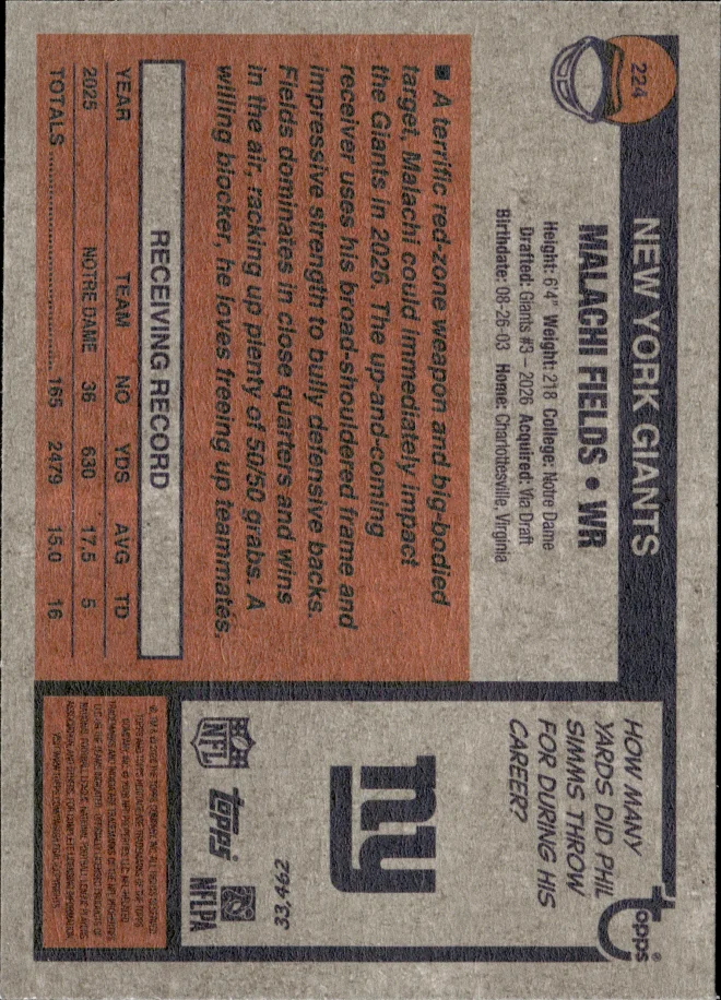 Malachi Fields card back