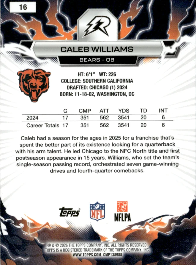 Caleb Williams card back