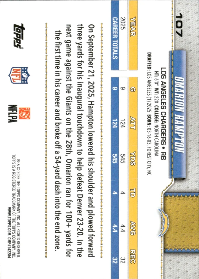 Omarion Hampton card back