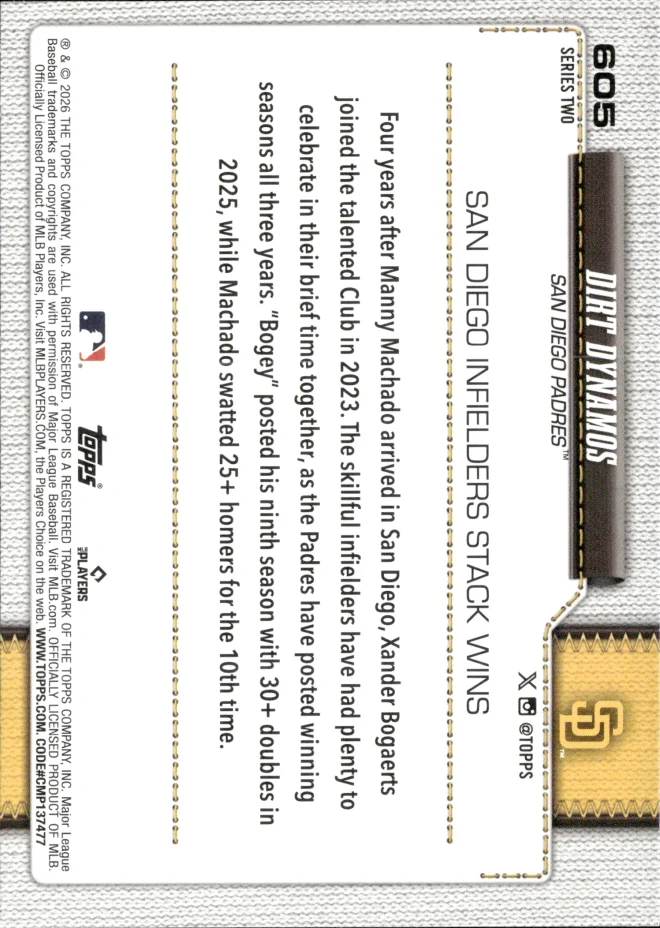 San Diego Infielders Stack Wins card back