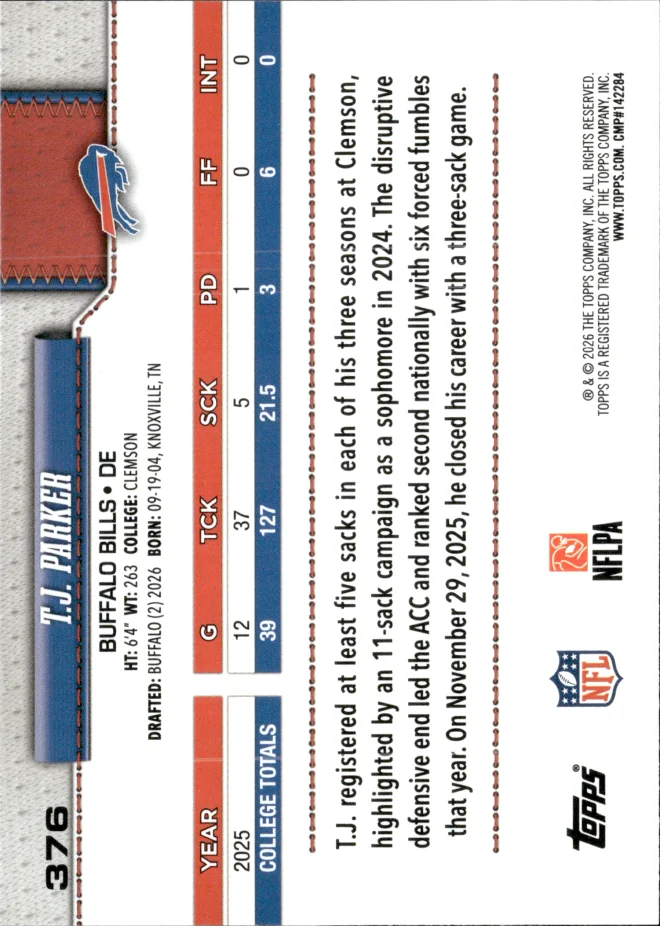T.J. Parker card back