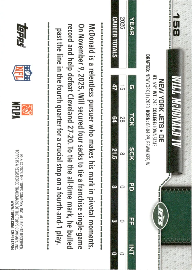 Will McDonald IV card back