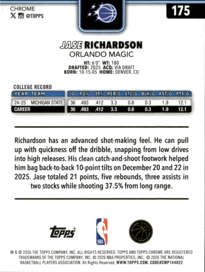 Jase Richardson card back