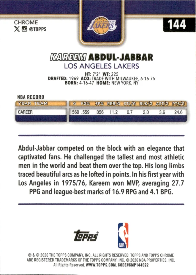 Kareem Abdul-Jabbar card back