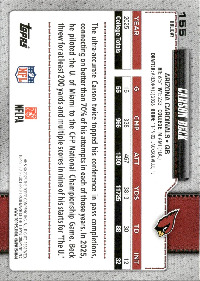 Carson Beck card back