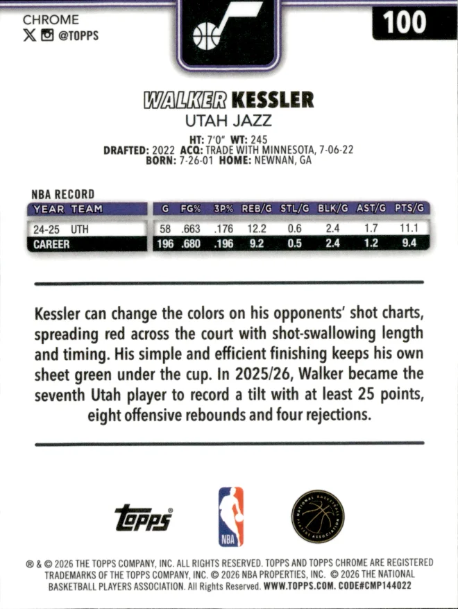 Walker Kessler card back