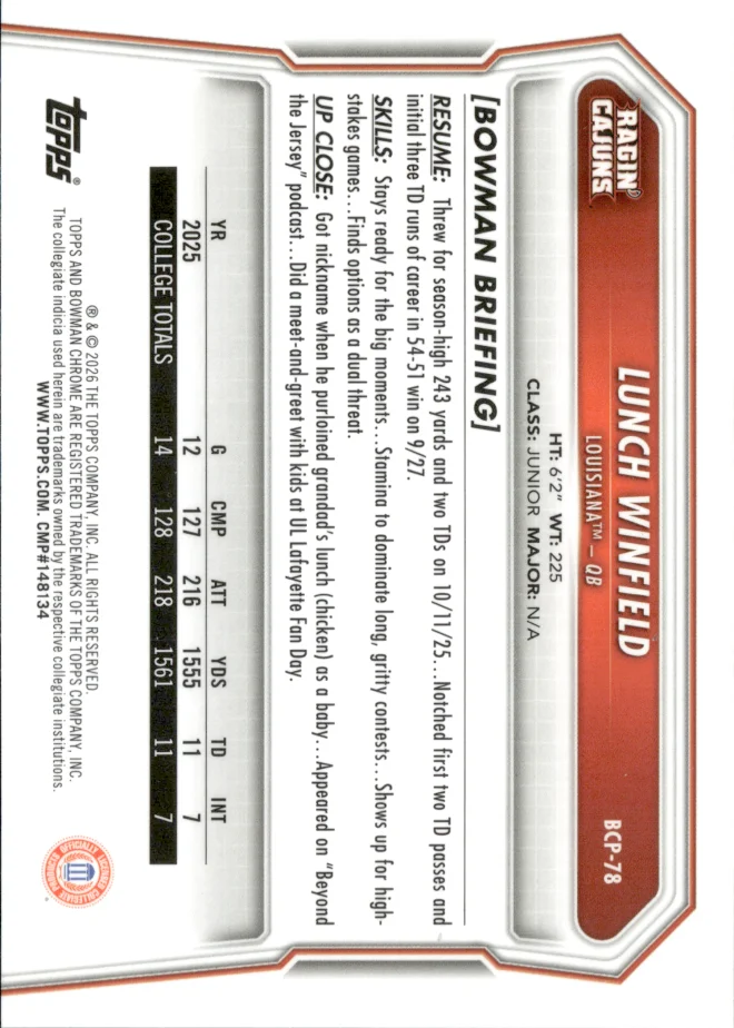 Lunch Winfield card back