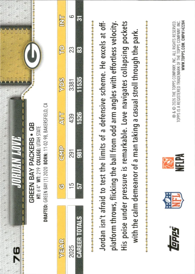 Jordan Love card back