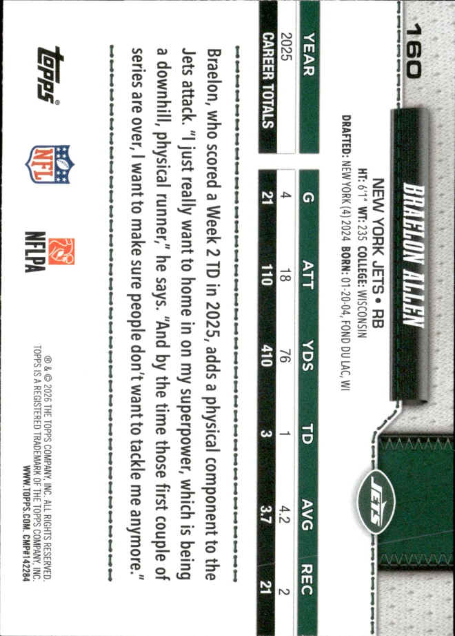 Braelon Allen card back