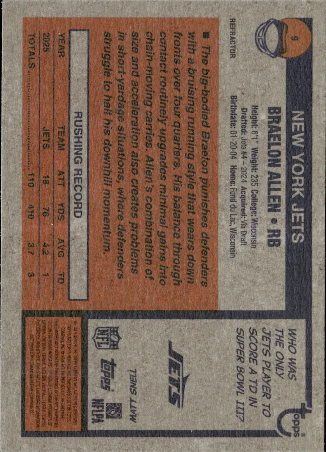 Braelon Allen card back