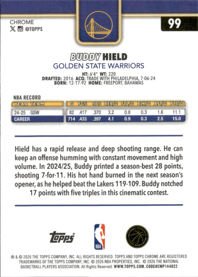 Buddy Hield card back