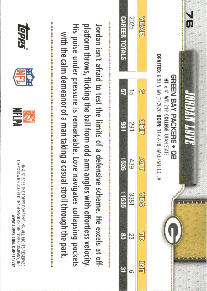 Jordan Love card back