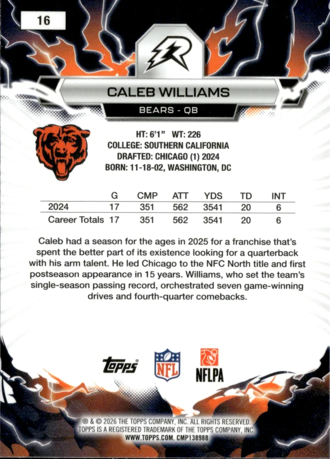 Caleb Williams card back