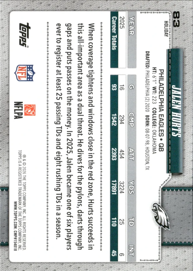 Jalen Hurts card back