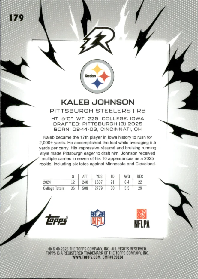 Kaleb Johnson card back