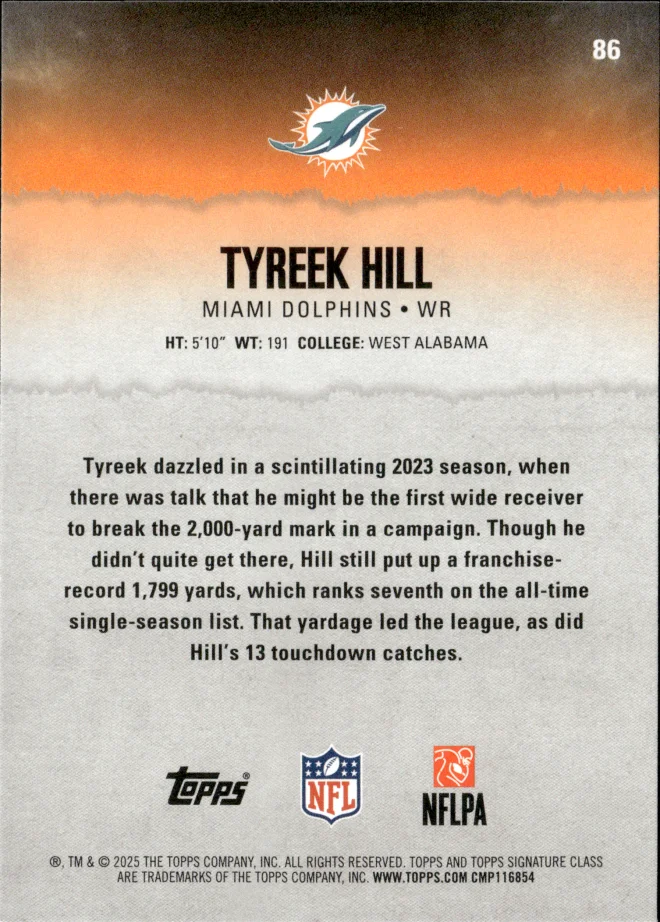 Tyreek Hill card back