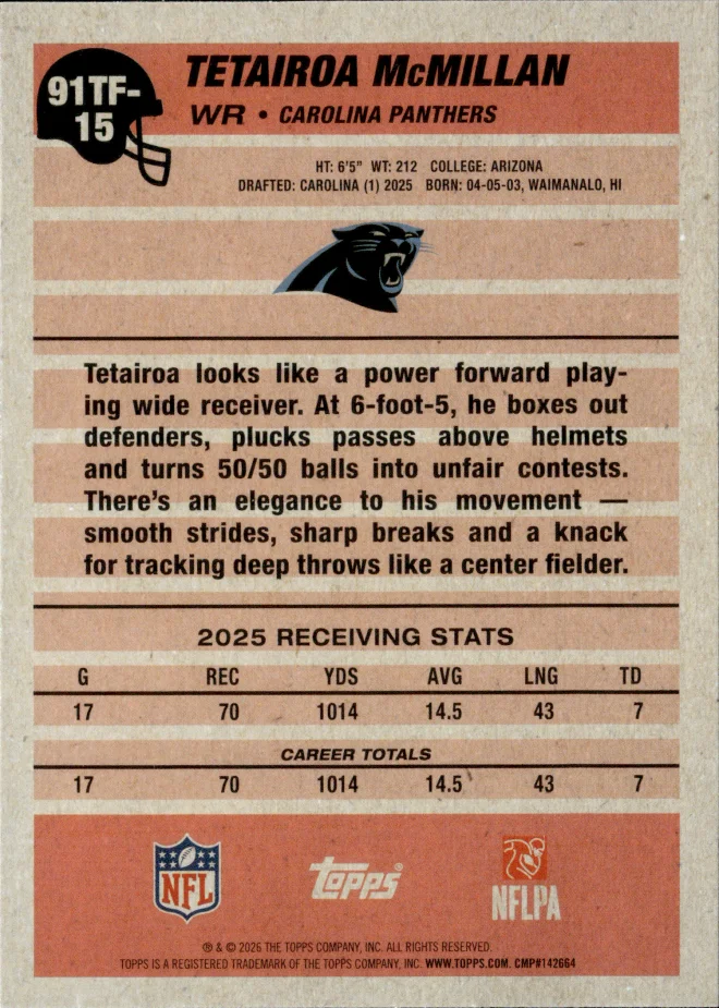 Tetairoa McMillan card back