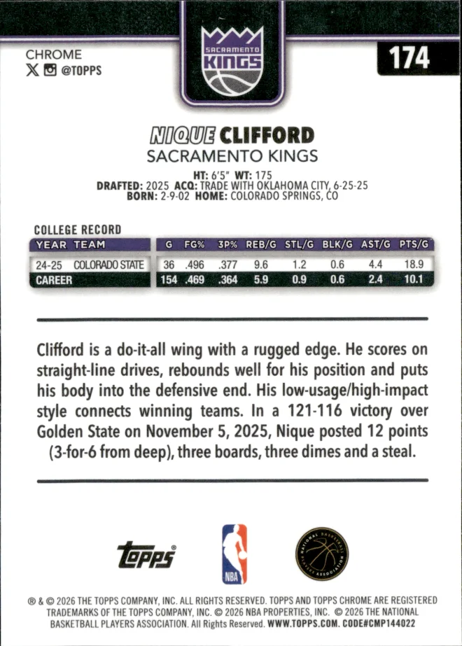 Nique Clifford card back